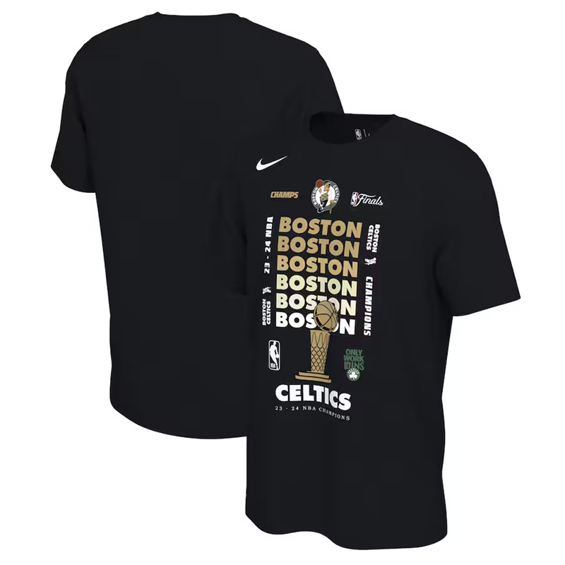Men's Boston Celtics Black 2024 Finals Champions Celebration Expressive T-Shirt